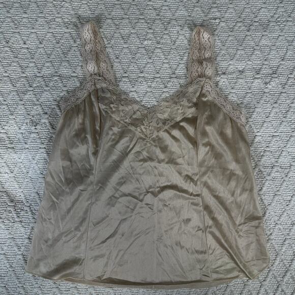 Vintage Deena Lace Trim Camisole Slip Top Nude Champagne Nylon Women’s 38 - Picture 1 of 7